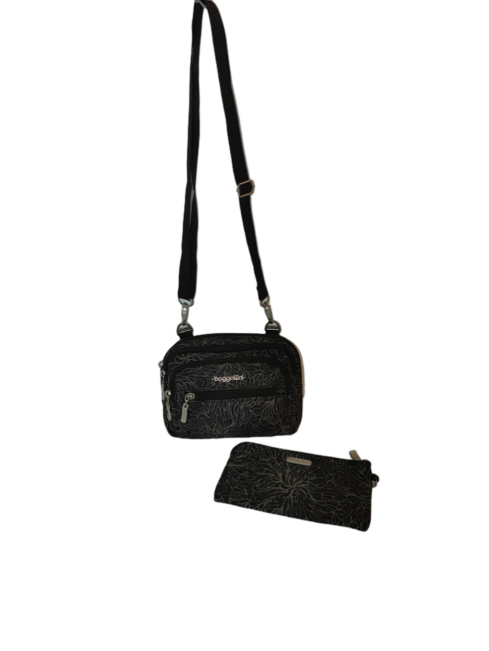 Baggallini Legacy Triple Zip Bagg in Midnight Blossom Print w. Wristlet
